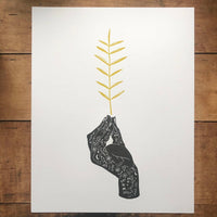 Hand with Yellow Branch Print